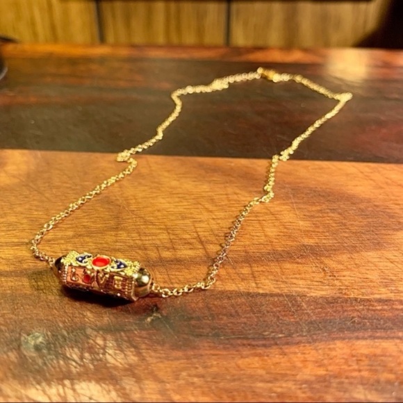 Heart Love Letter Scroll Charm Necklace in Gold Red and Blue - Picture 5 of 6